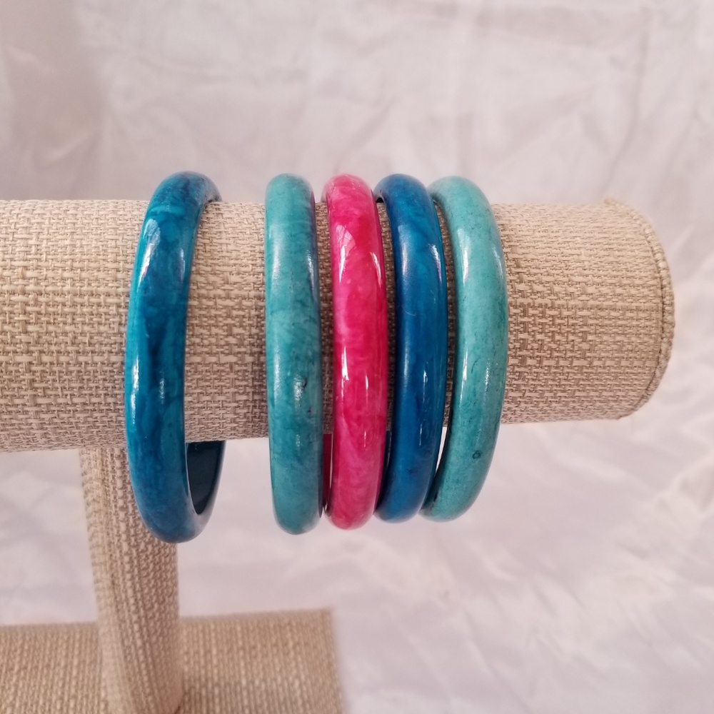 Pink Blue Aqua Resin  Stack Bracelets
